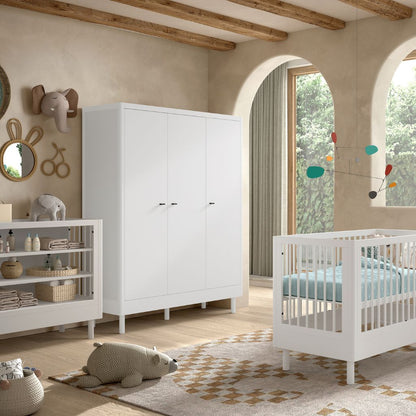 Jaxx Chambre de bébé 3 pièces (Lit de bébé Lg 60 x L 120 cm + Table à langer + Armoire 3 portes) Forrest Hêtre Blanc