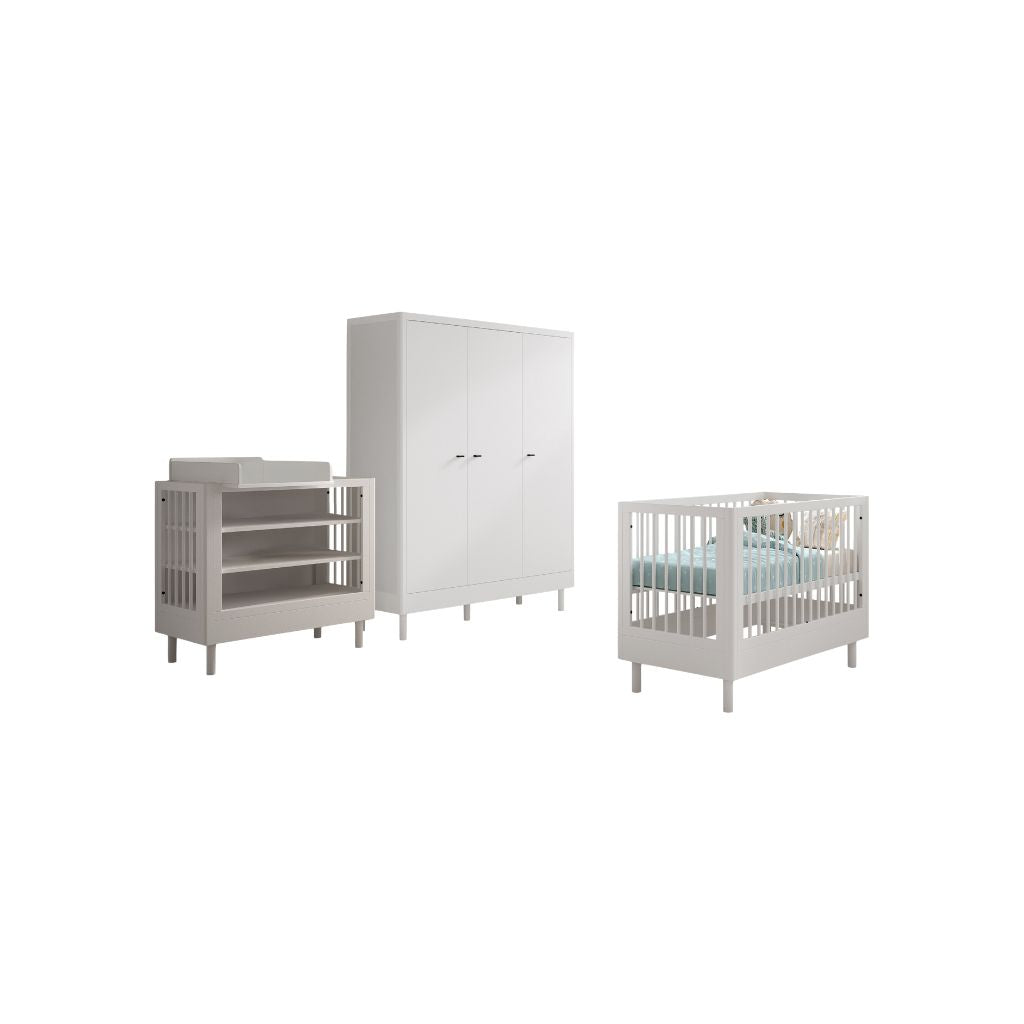 Jaxx Chambre de bébé 3 pièces (Lit de bébé Lg 60 x L 120 cm + Table à langer avec rallonge + Armoire 2 portes) Forrest Hêtre Blanc