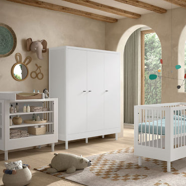 Jaxx Chambre de bébé 3 pièces (Lit de bébé Lg 60 x L 120 cm + Table à langer avec rallonge + Armoire 2 portes) Forrest Hêtre Blanc