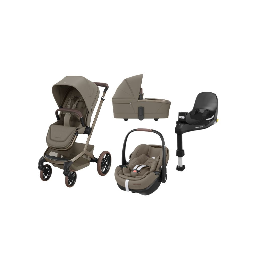 Maxi-Cosi Poussettes 3 en 1 Fame Twillic Truffle + NacelleOak Truffle + Siège-auto portable Groupe 0+ Pebble 360 Pro2 Twillic Truffle + Base FamilyFix 360 Pro