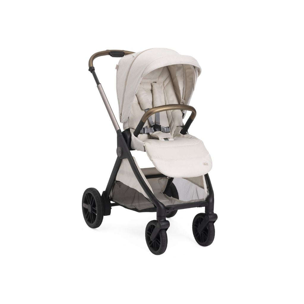 Chicco 3-in-1 Kinderwagen Trio Bellagio Amber Glow + Draagmand Flexi Amber Glow + Draagbare autostoel Groep 0+ First Seat Recline i-Size Amber Glow + Basis i-size 360°