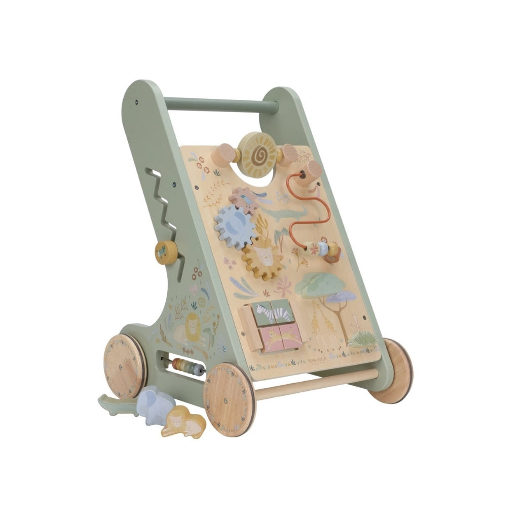 Little Dutch Chariot d'activités En Bois Safari Friends Vert 
