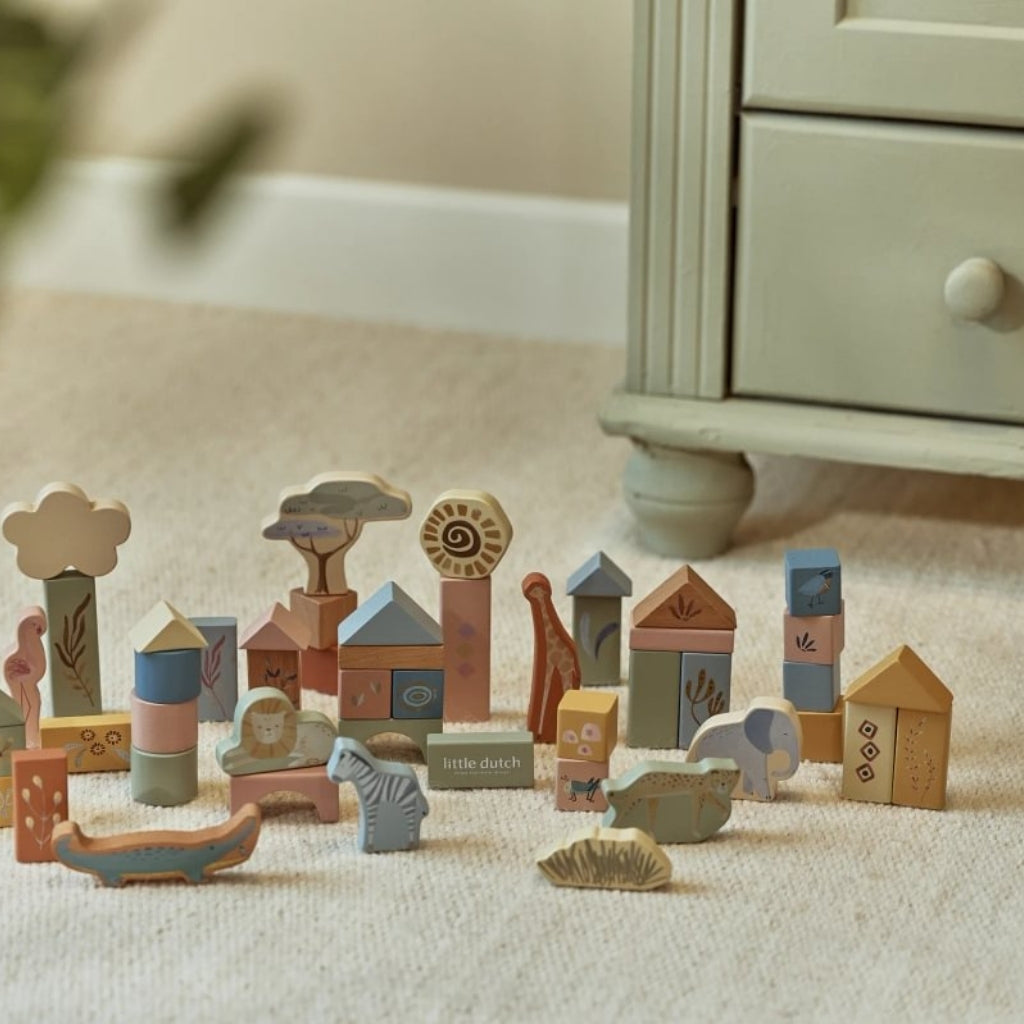 Little Dutch Blocs De Construction En Bois Safari Friends Vert 