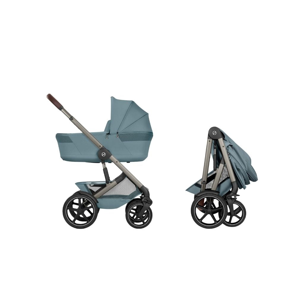 Cybex 2 en 1 Poussette Talos S Lux Stormy Blue + Nacelle Pliante Stormy Blue (Châssis Taupe)