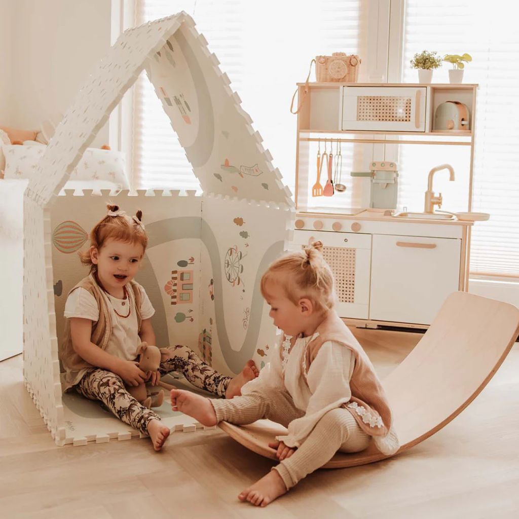 Play and Go Tiloo village puzzlemat, storage box, and mini house