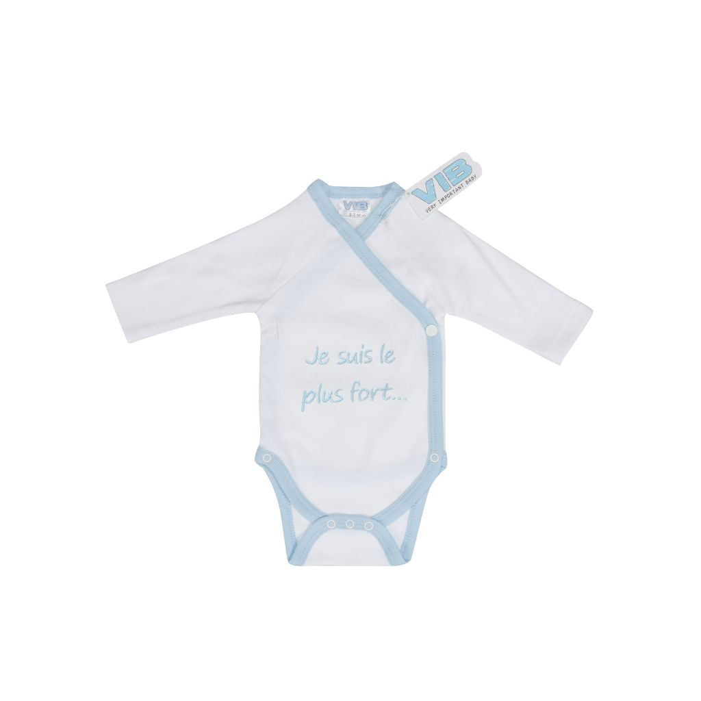 VIB Body "Je Suis Le Plus Fort" Blanc / Bleu Clair Garçons 0-3 m 