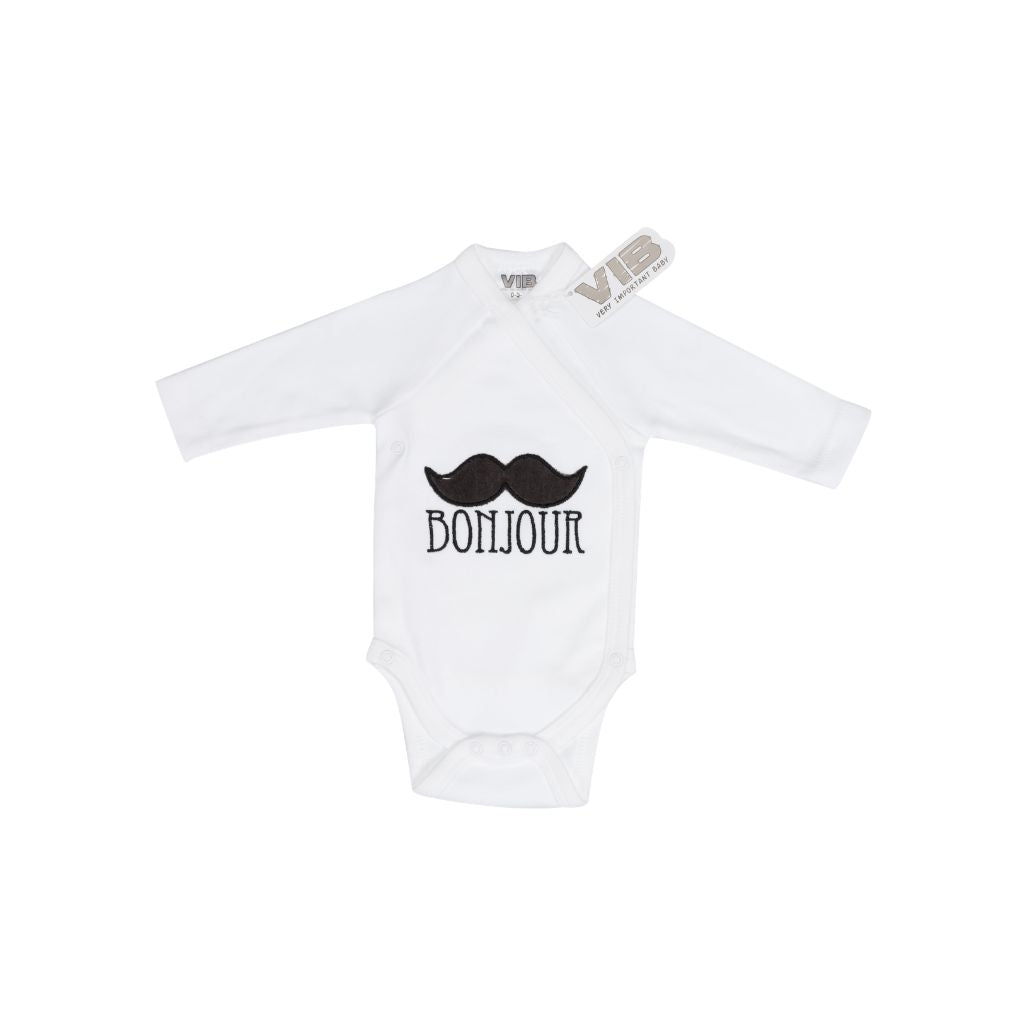 VIB Body "Bonjour" Snor Wit / Zwart Uniseks 0-3 m