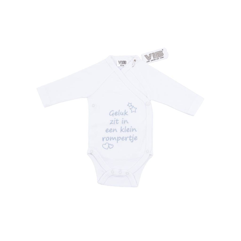 VIB Body "Geluk Zit In Een Klein Rompertje" Wit / Grijs Uniseks 0-3 m