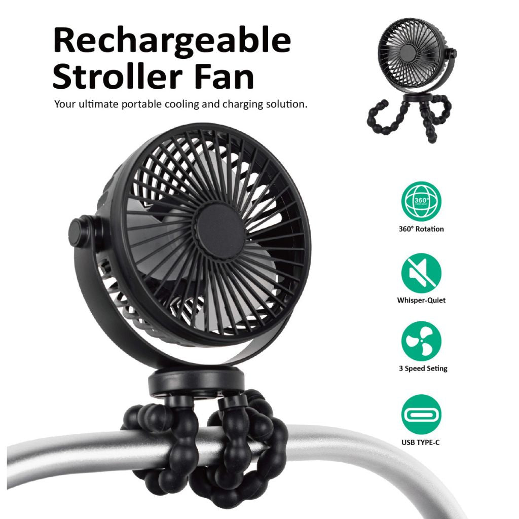 Titaniumbaby Ventilateur Rechargeable Pour Poussette Flexible Noir Universel