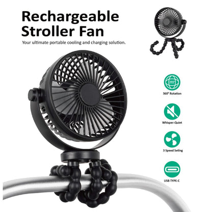 Titaniumbaby Ventilateur Rechargeable Pour Poussette Flexible Noir Universel