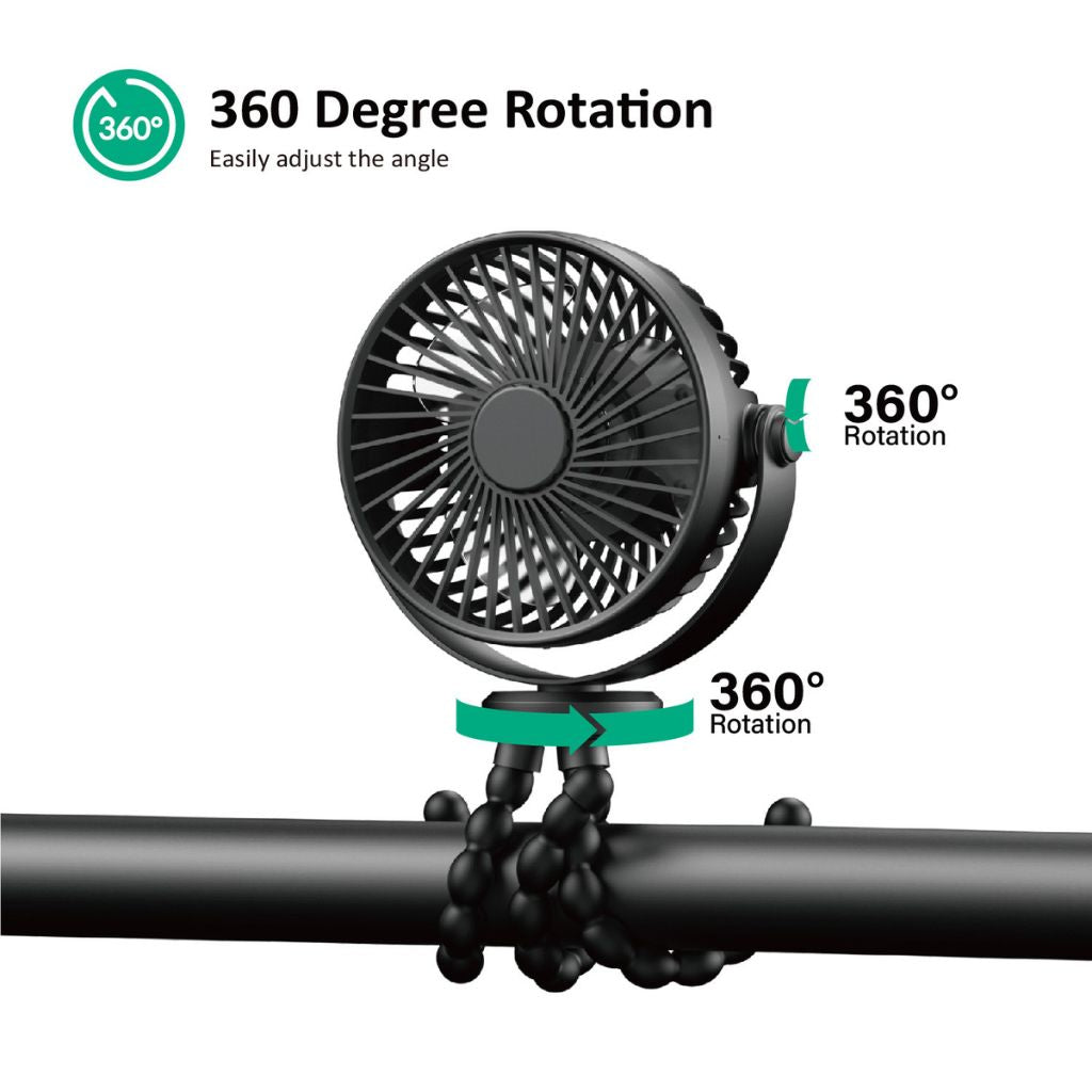 Titaniumbaby Ventilateur Rechargeable Pour Poussette Flexible Noir Universel