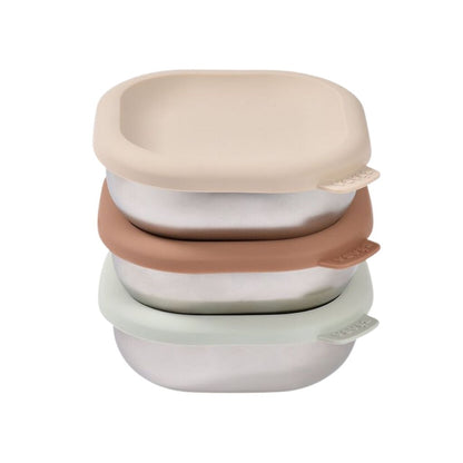 Béaba Boîte à Goûter En Acier Inoxydable Natural - Lot De 3 Pièces