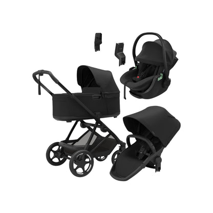 Thule 3-in-1 Kinderwagen Charm Black + Draagmand Black + Autostoel Groep 0+ Maple Black + Adapters voor autostoel