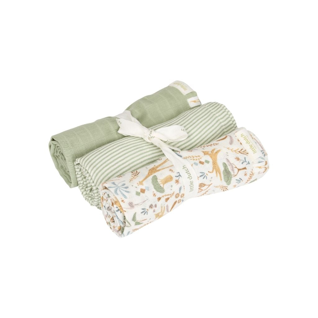 Little Dutch Tetradoek Safari Wonders Groen B 70 x L 70 cm - 3 Stuks