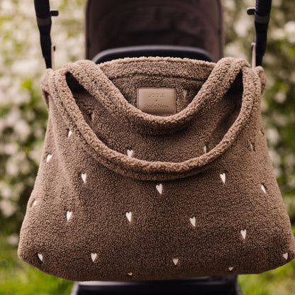 Joolz x Studio Noos 2-in-1 Kinderwagen Day5 Hazel Brown / White Hearts + Draagmand Hazel Brown / White Hearts + Mom Bag White Hearts