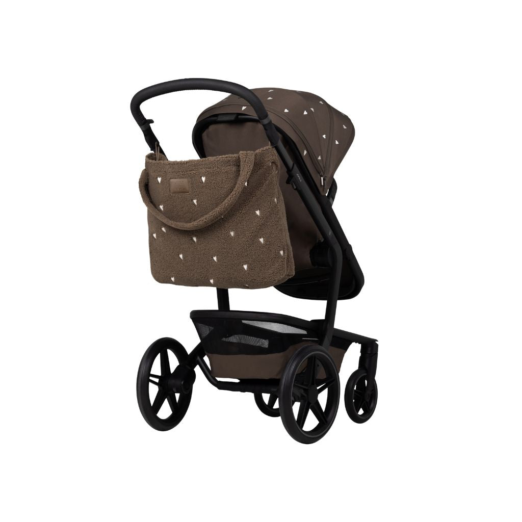 Joolz x Studio Noos 2-in-1 Kinderwagen Day5 Hazel Brown / White Hearts + Draagmand Hazel Brown / White Hearts + Mom Bag White Hearts