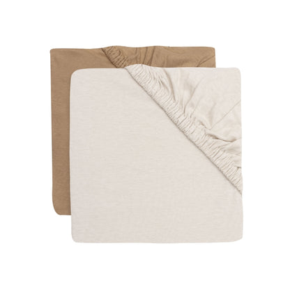 Jollein Hoeslaken Voor Bed Jersey Hazel / Oatmeal B 70 / 75 x L 140 / 150 cm – 2 Stuks