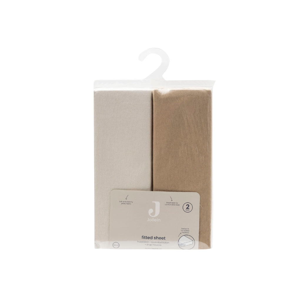 Jollein Hoeslaken Voor Bed Jersey Hazel / Oatmeal B 70 / 75 x L 140 / 150 cm – 2 Stuks
