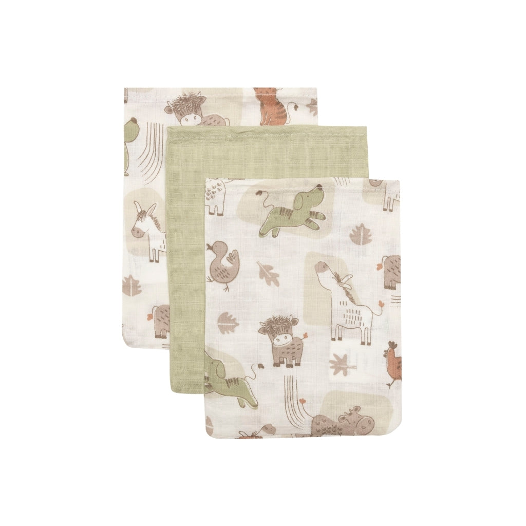 Jollein Washandje Hydrofiel Barn Buddies Multi – 3 Stuks