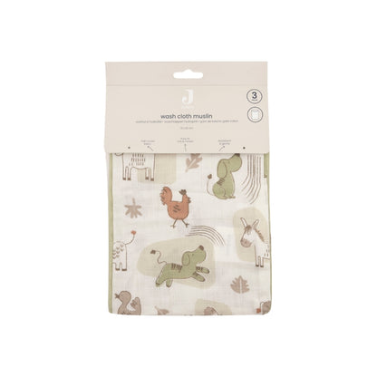 Jollein Washandje Hydrofiel Barn Buddies Multi – 3 Stuks