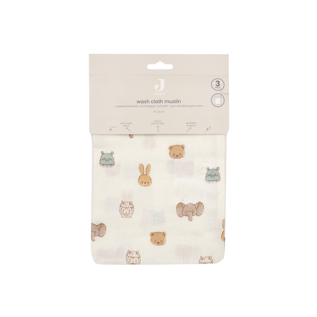 Jollein Hydrofiel Washandje Jollies Multi – 3 Stuks