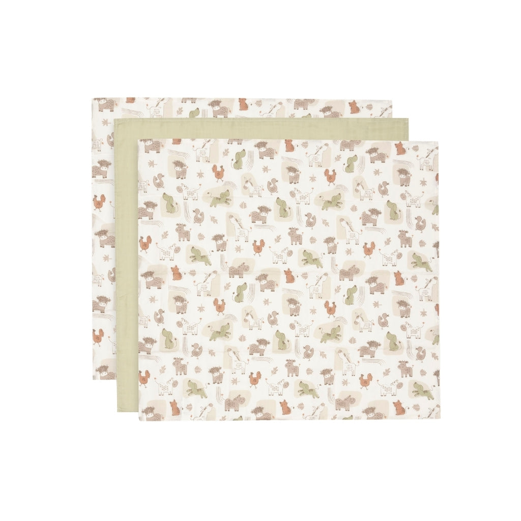 Jollein Tetradoek Barn Buddies Multi B 70 x L 70 cm – 3 Stuks