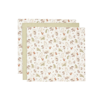 Jollein Tetradoek Barn Buddies Multi B 70 x L 70 cm – 3 Stuks