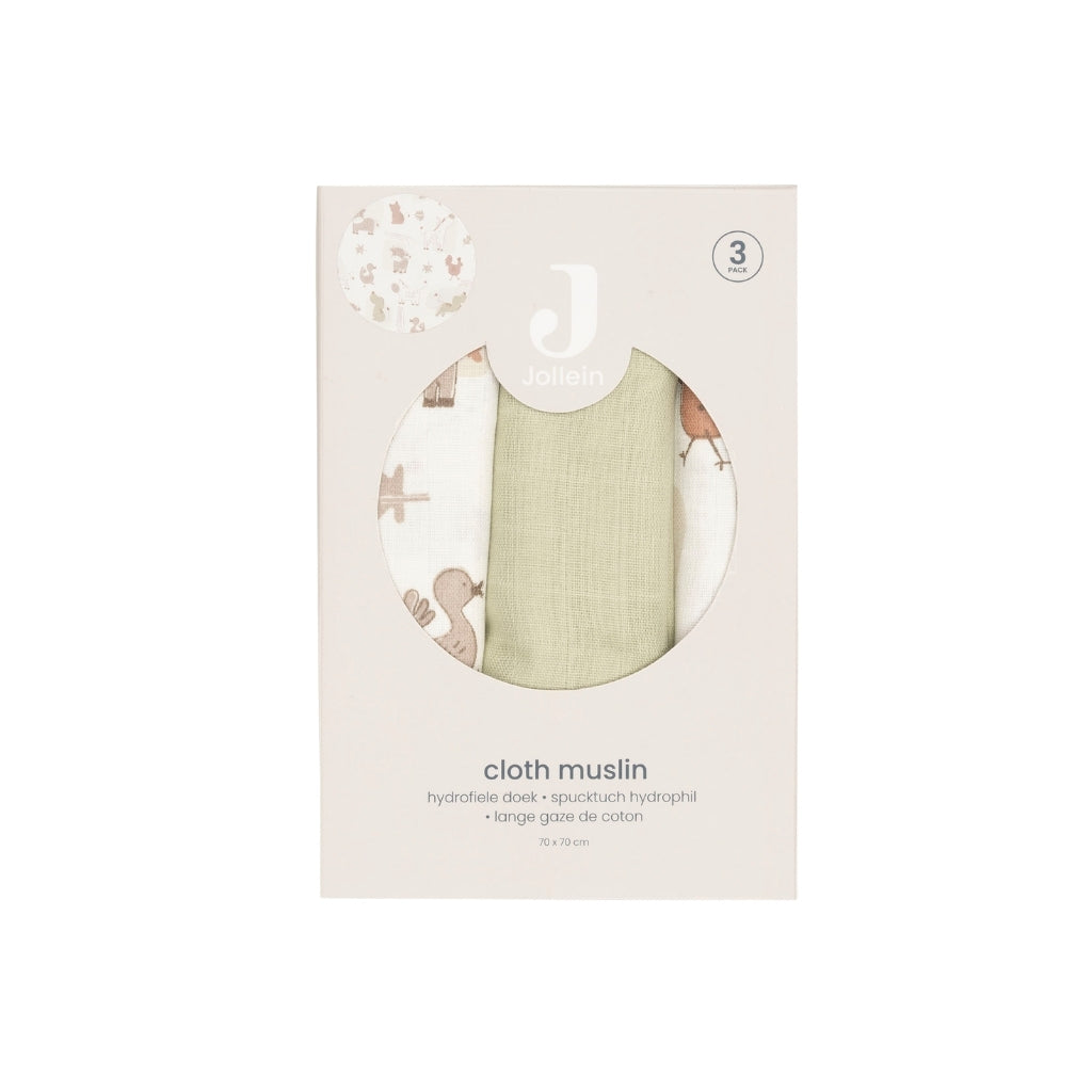 Jollein Tetradoek Barn Buddies Multi B 70 x L 70 cm – 3 Stuks