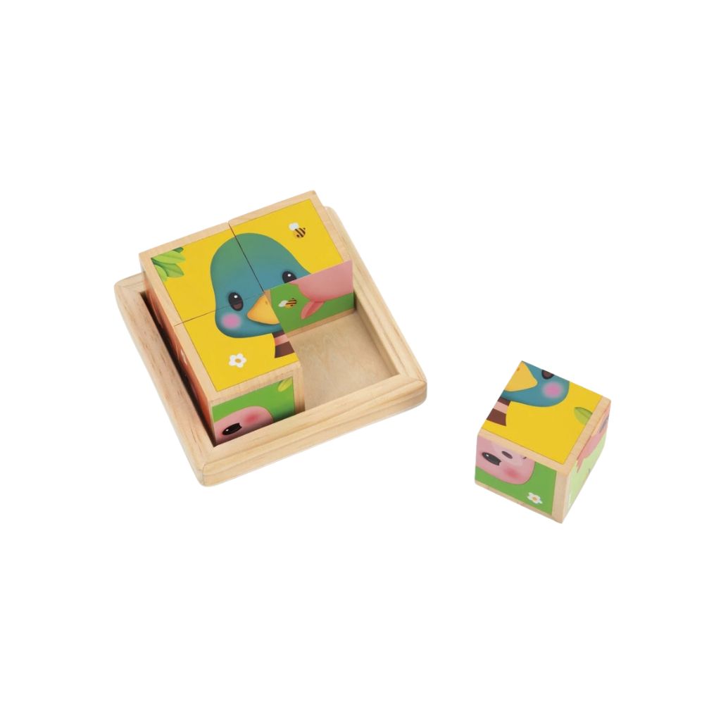 Janod Puzzle En Bois Ferm Lot De 4 Cubes Multi 