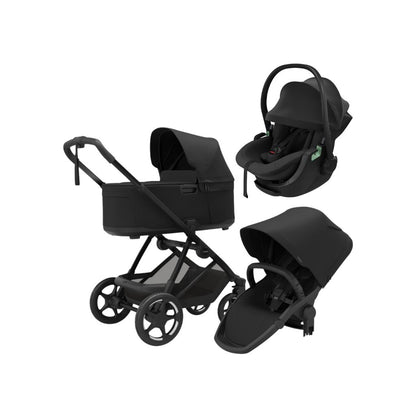 Thule 3-in-1 Kinderwagen Charm Black + Draagmand Charm Black + Draagbare Autostoel Groep 0+ Maple Connect Black