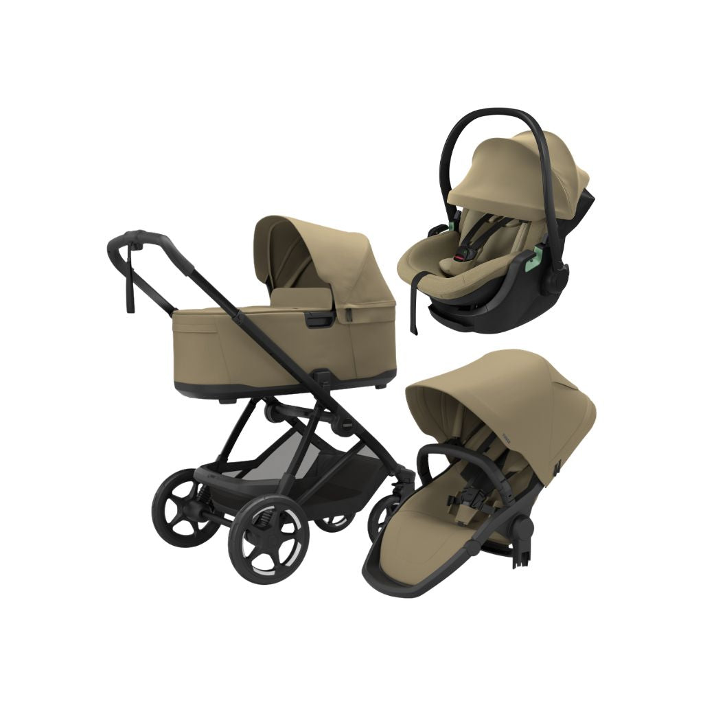 Thule 3-in-1 Kinderwagen Charm Faded Khaki + Draagmand Faded Khaki + Draagbare Autostoel Groep 0+ Maple Connect Faded Khaki