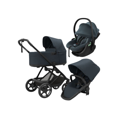 Thule 3-in-1 Kinderwagen Charm Darkest Blue + Draagmand Darkest Blue + Draagbare Autostoel Groep 0+ Maple Connect Darkest Blue
