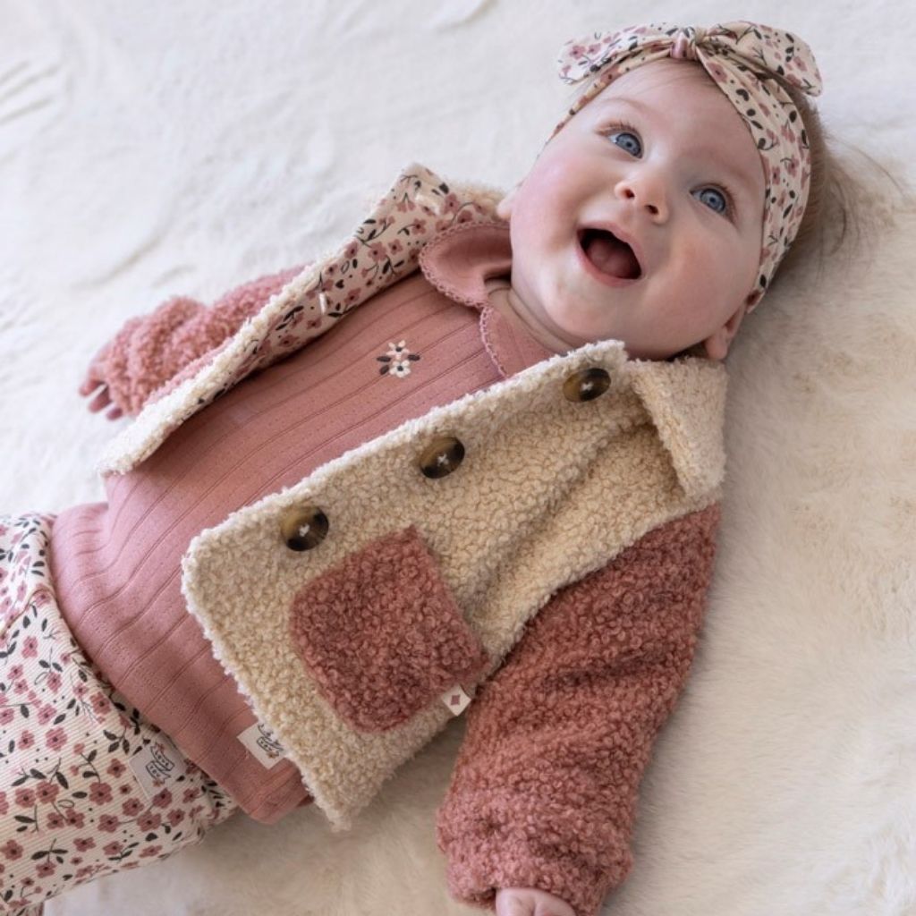 Feetje Veste bouclette Woodland Bloom Offwhite