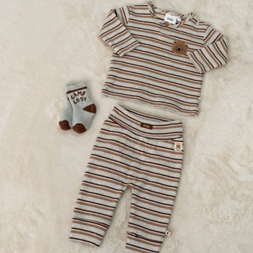 Feetje Pantalon En Maille Côtelée à Rayures Tiny Timber Tales Garçons Gray Melange 