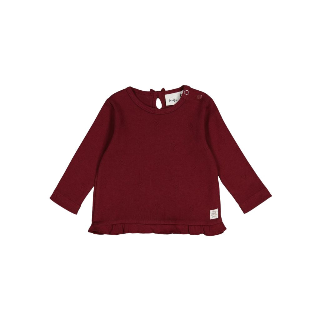 Feetje T-shirt Manches Longues Pointelle Rib My Little Love Filles Bordeaux
 