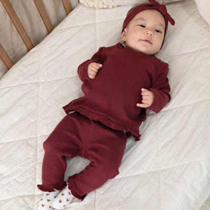 Feetje T-shirt Manches Longues Pointelle Rib My Little Love Filles Bordeaux
 