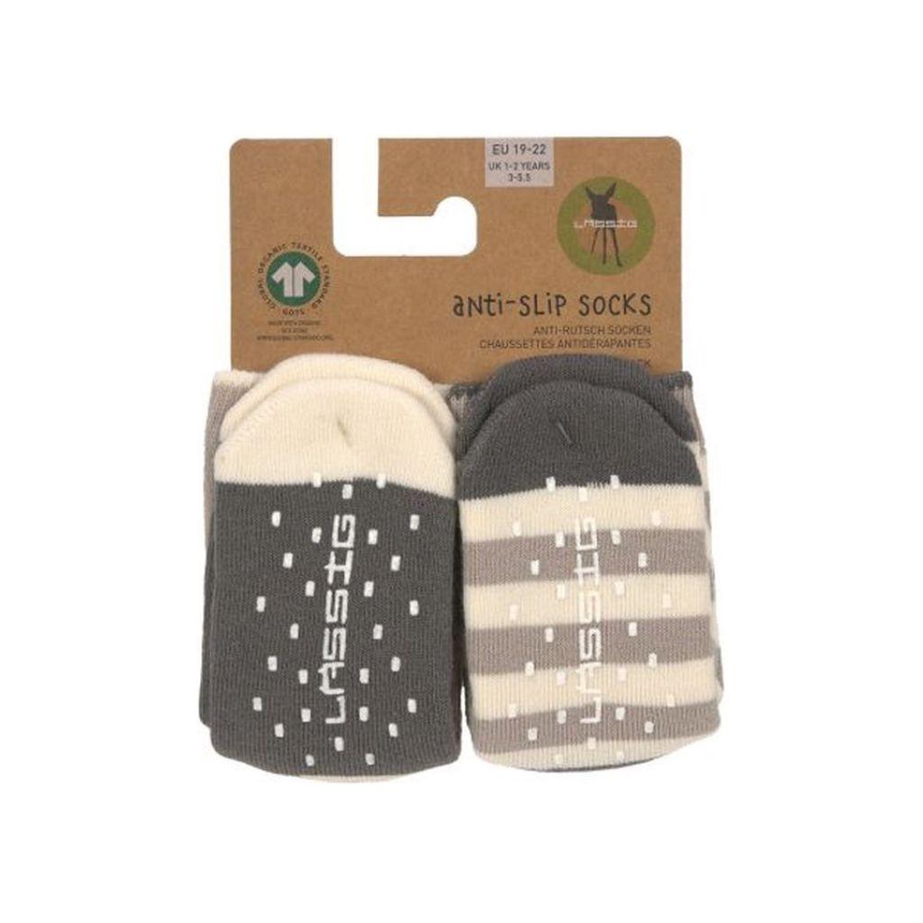 Lässig Paire de chaussettes Anti-slip anthracite/taupe - 2 pièces 