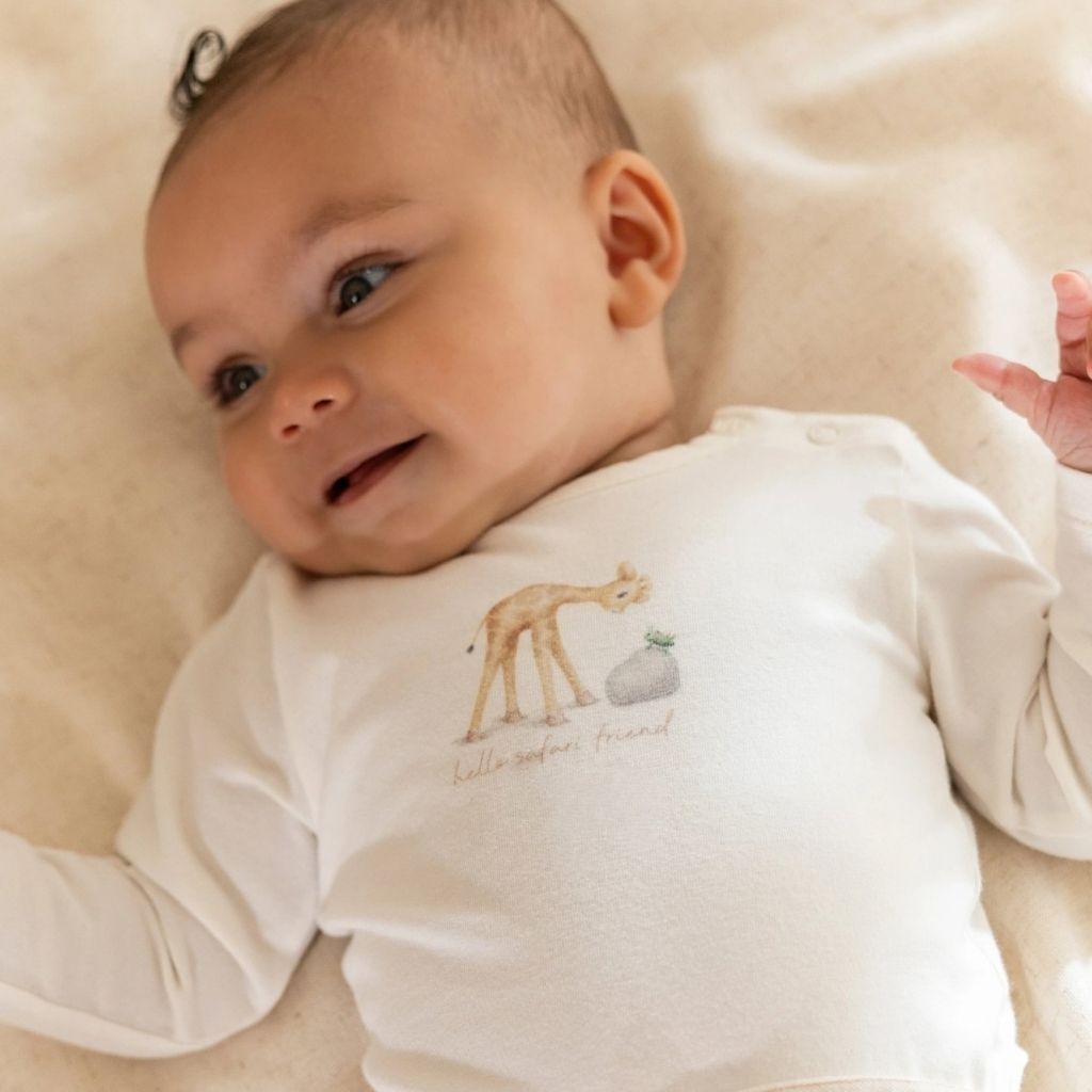 Little Dutch T-shirt Longues Manches Safari Friends Crème Unisexe 