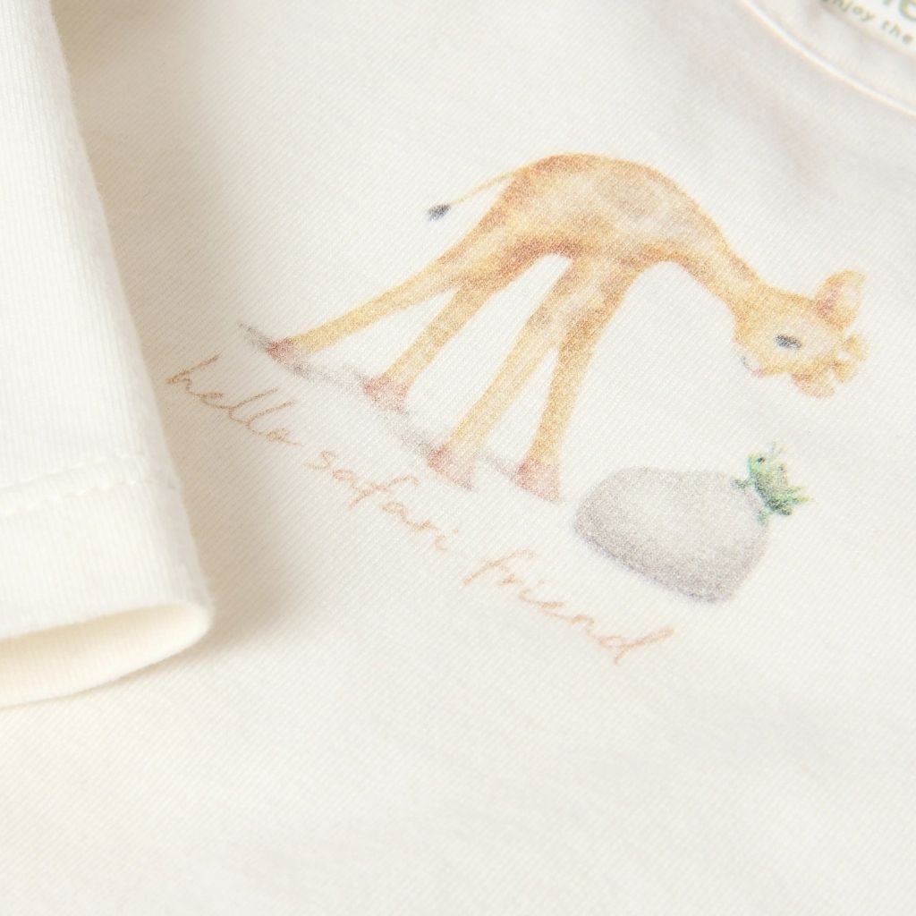 Little Dutch T-shirt Longues Manches Safari Friends Crème Unisexe 