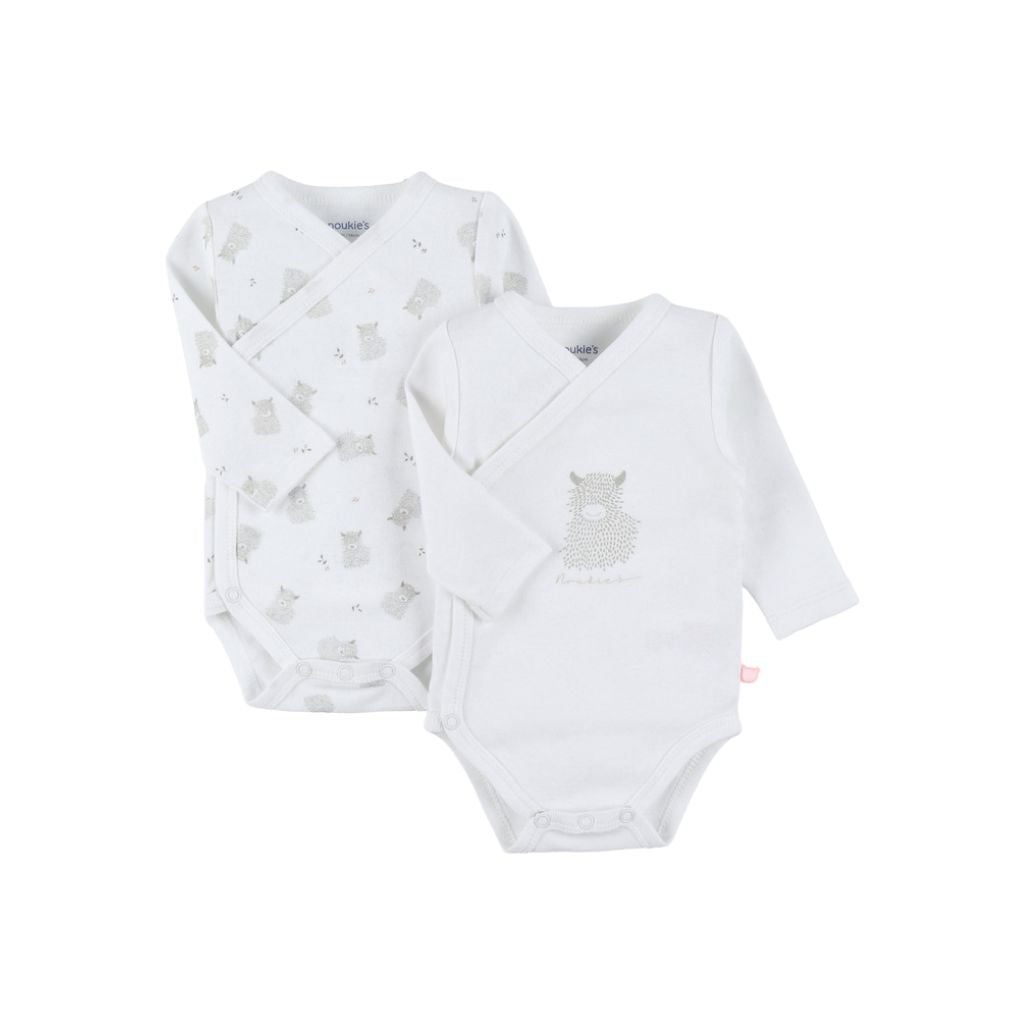 Noukie's Body overslag bio katoen Fluffy & Orso wit - 2 stuks