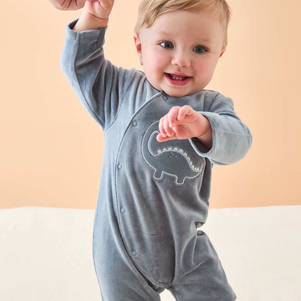 Noukie's Pyjama Rib Fluweel Dino Aqua