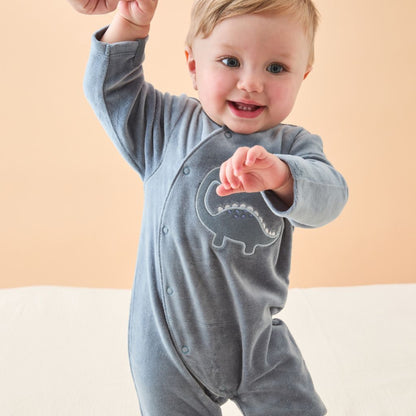 Noukie's Pyjama Rib Fluweel Dino Aqua