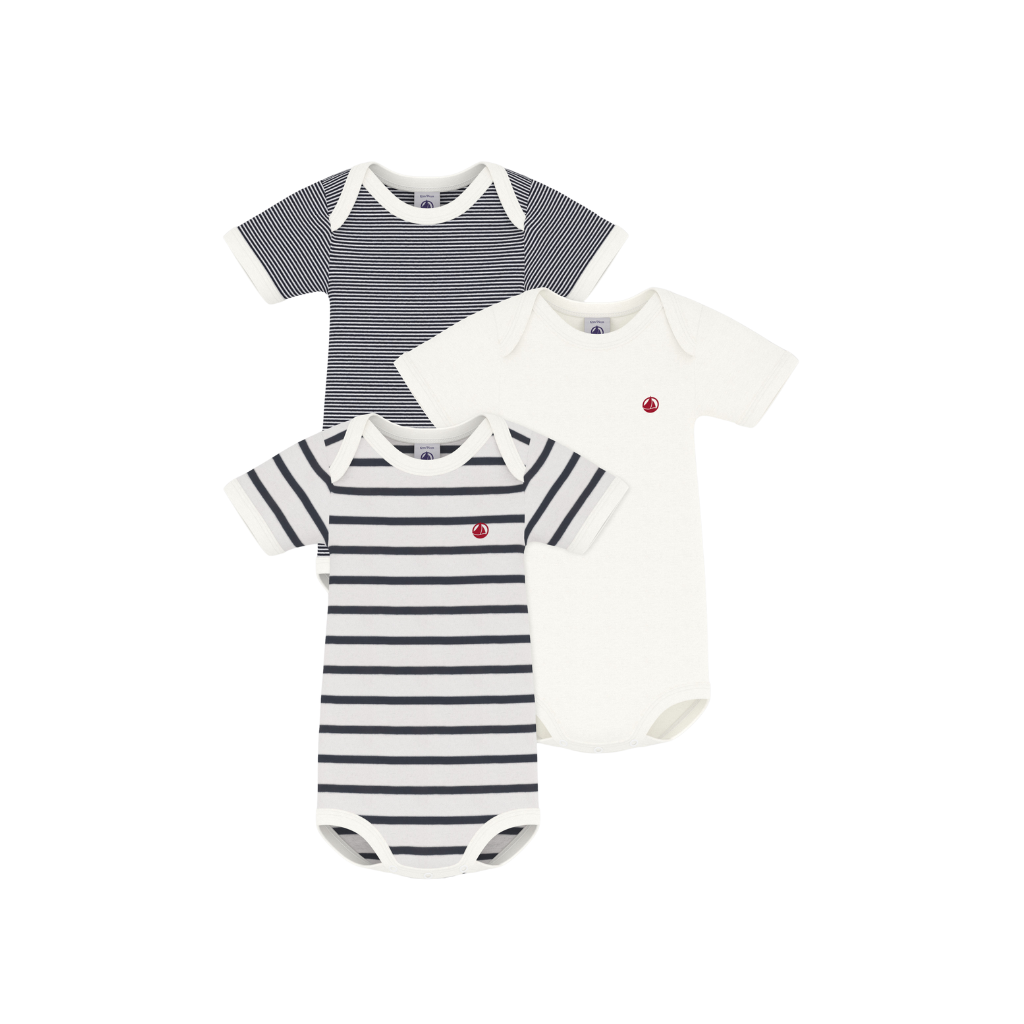 Petit Bateau Body met korte mouwen Strepen - 3 stuks