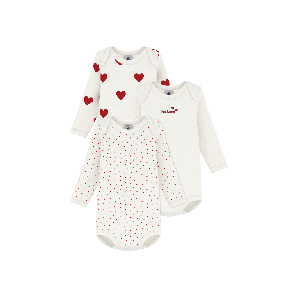 Petit Bateau Body met lange mouwen Hart - 3 stuks