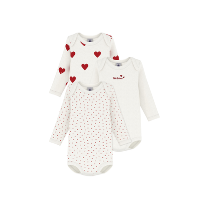 Petit Bateau Body met lange mouwen Hart - 3 stuks