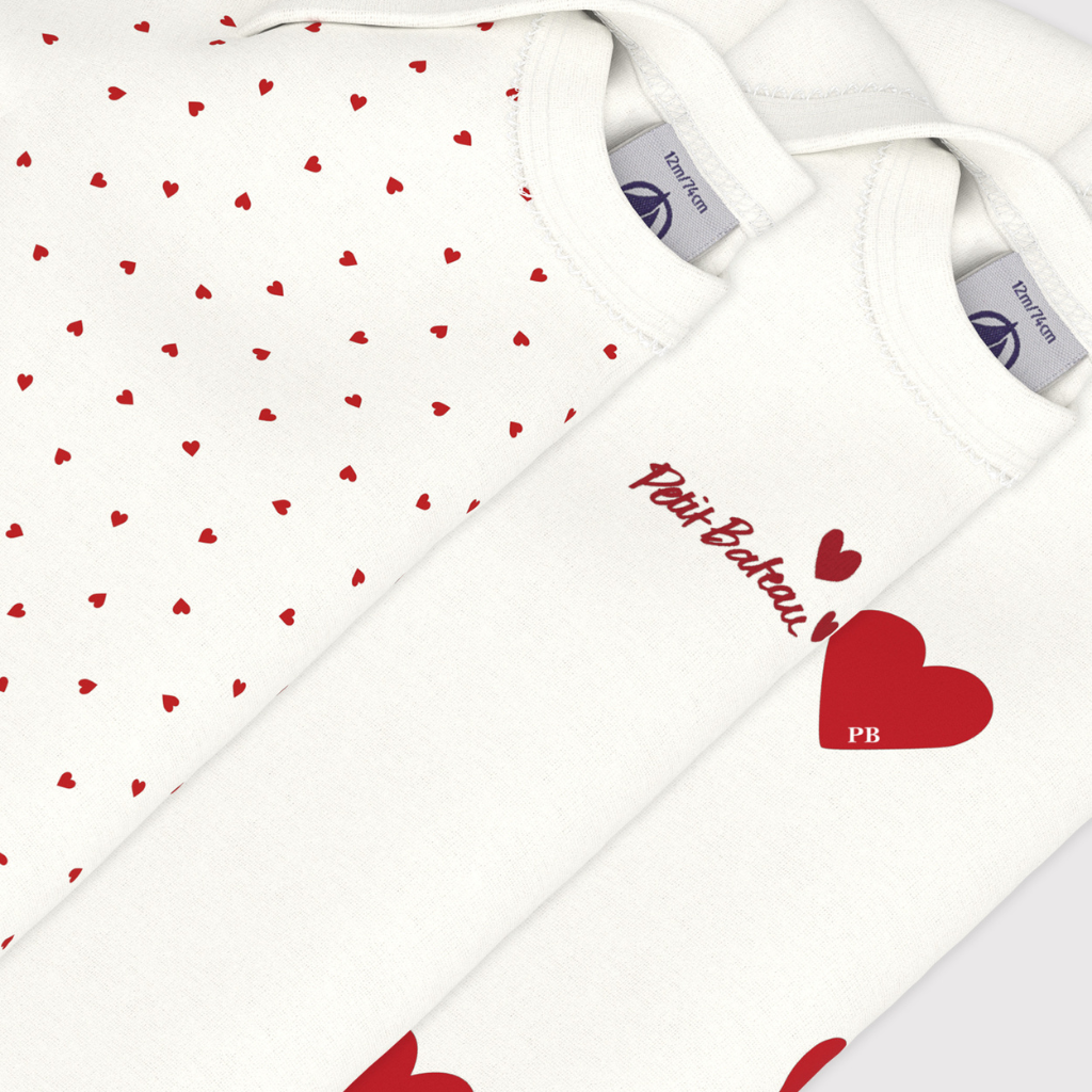 Petit Bateau Body met lange mouwen Hart - 3 stuks