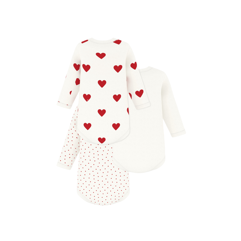 Petit Bateau Body met lange mouwen Hart - 3 stuks