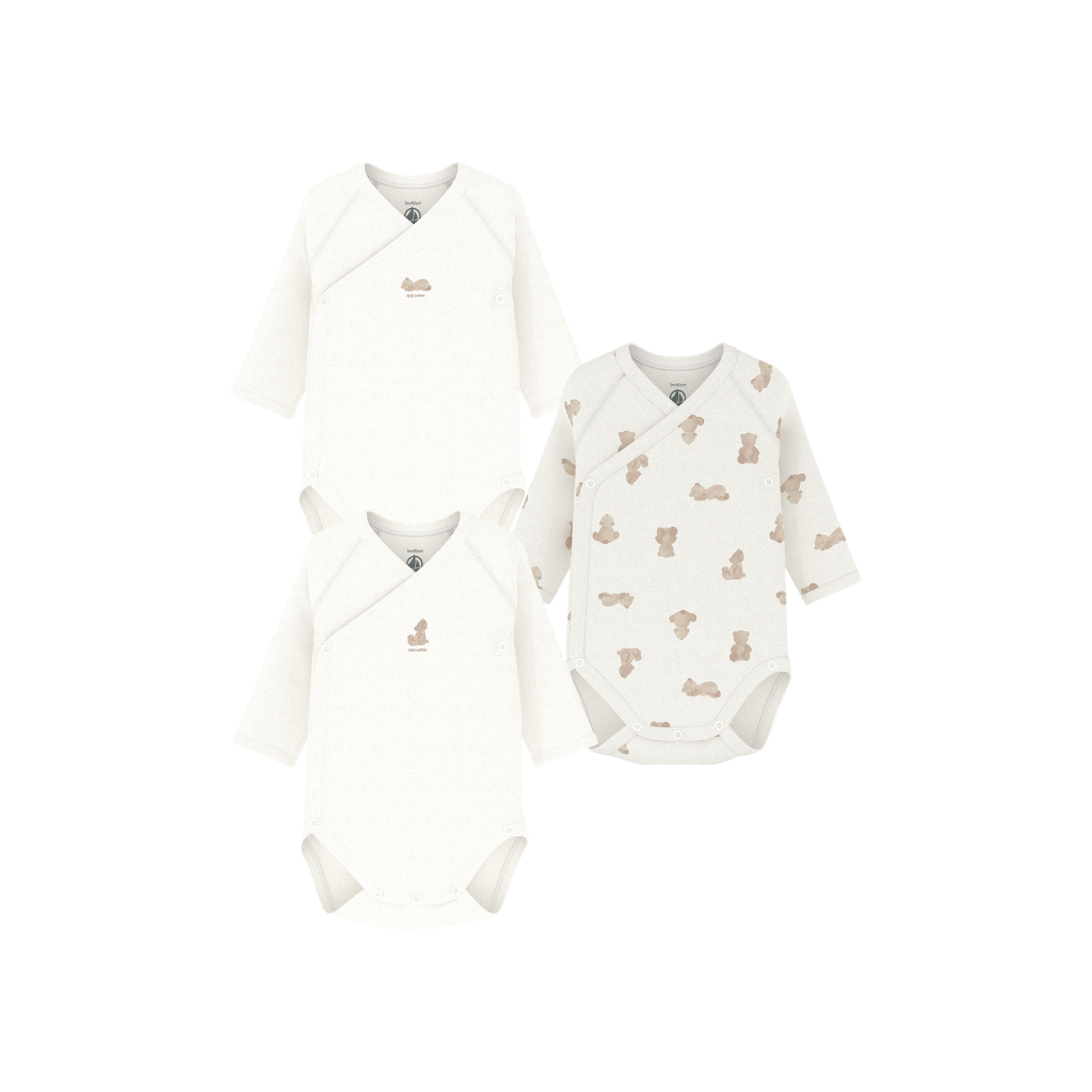 Petit Bateau Body met overslag en lange mouwen Beer - 3 stuks