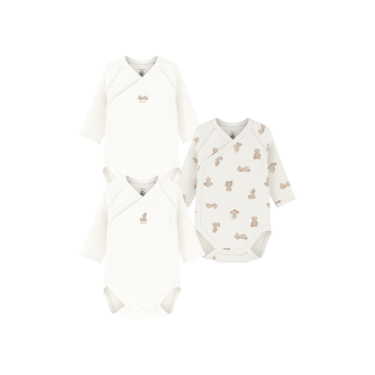 Petit Bateau Body met overslag en lange mouwen Beer - 3 stuks