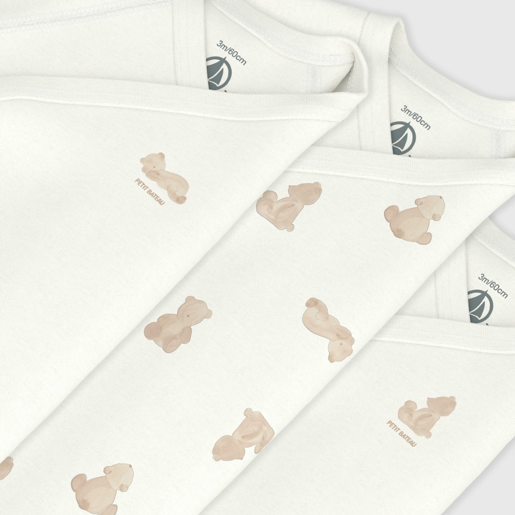 Petit Bateau Body met overslag en lange mouwen Beer - 3 stuks